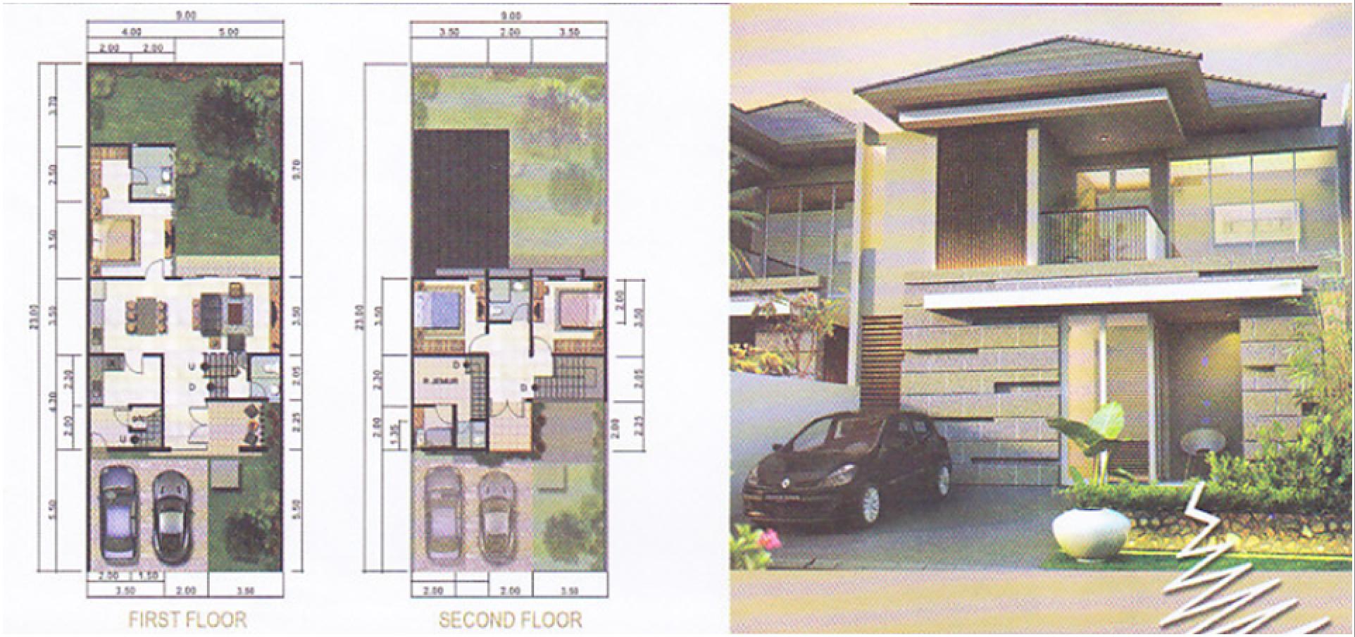 Tampak Depan Rumah Minimalis 2 Lantai Lebar 9 Meter Desain Rumah